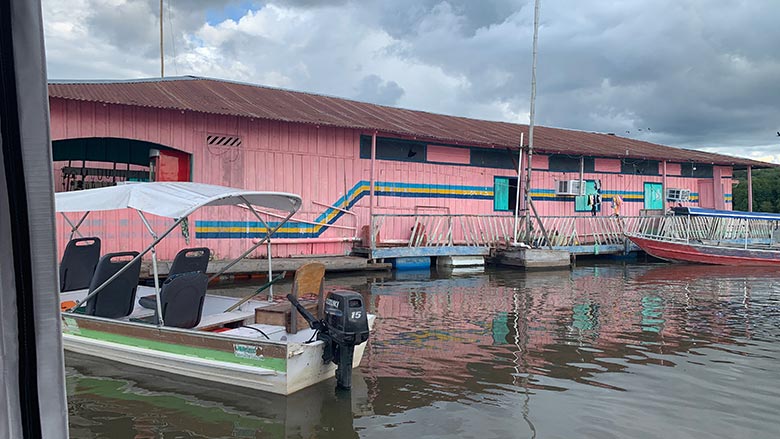 on the Rio Negro River in Brazil, this is a floating business