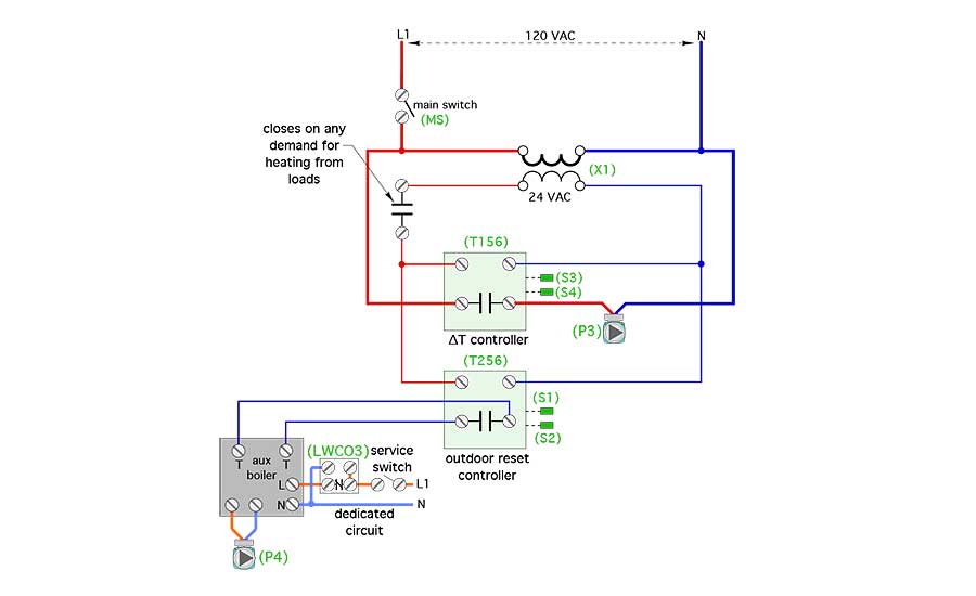 Figure 4 shows a simple electrical schematic that combines the differential temperature controller (T156)