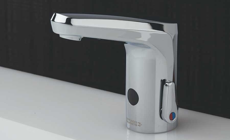 Touch-free faucet with scald protection